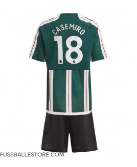 Günstige Manchester United Casemiro #18 Auswärts Trikotsatzt Kinder 2023-24 Kurzarm (+ Kurze Hosen)
